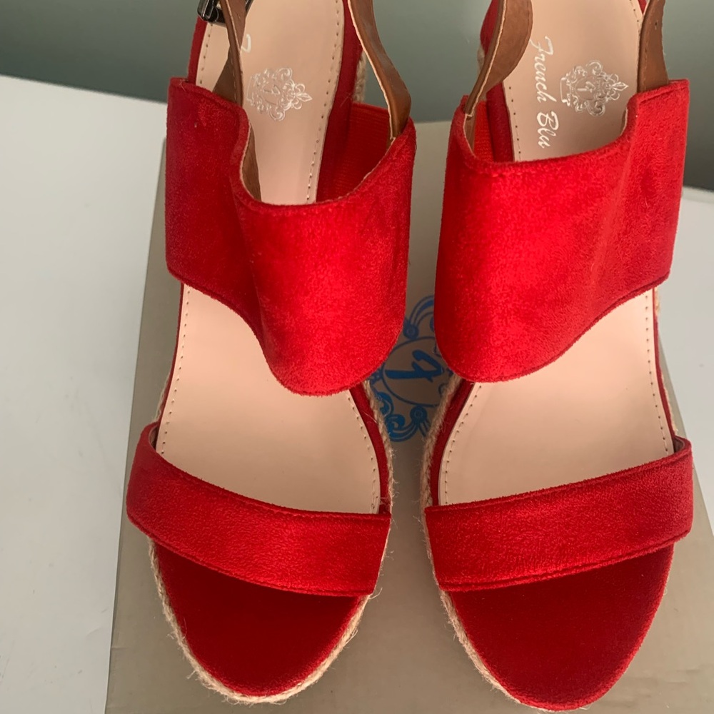Vibrant Red Suede Wedge Shoes
